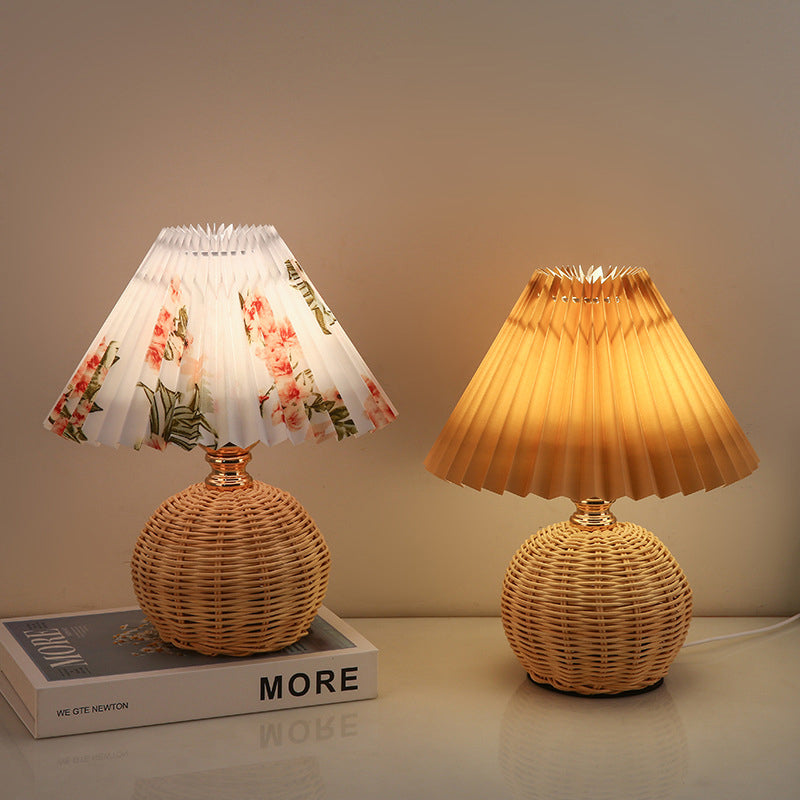 Nordic Rattan Table Lamp | LED Bedside Lamp | Modern Bedroom Light | Stylish Nightstand Fixture | USB Plug-in Lamp - Zardee-6