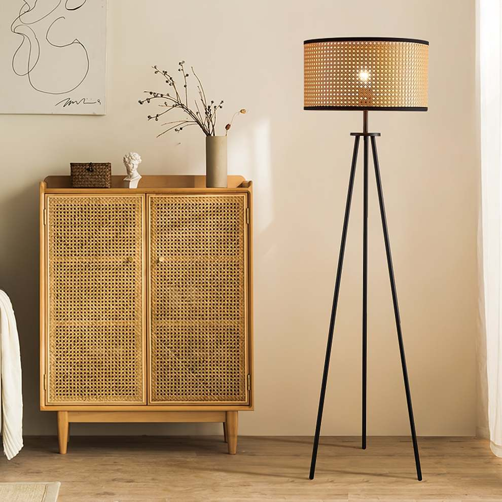 Rattan Tripod Floor Lamp | Modern Standing Lamp | Stylish Floor Lighting | Unique Home Decor Lamp | Natural Elegance Fixture - Zardee-4
