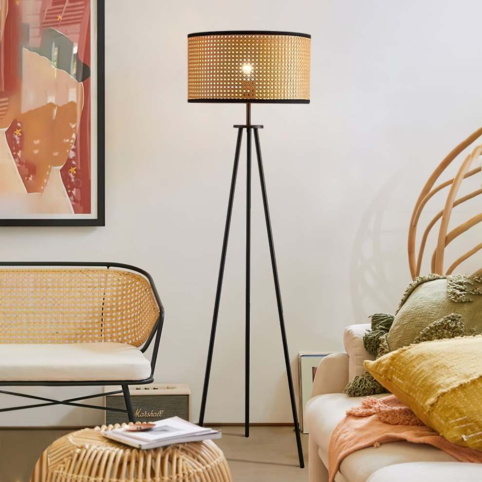 Rattan Tripod Floor Lamp | Modern Standing Lamp | Stylish Floor Lighting | Unique Home Decor Lamp | Natural Elegance Fixture - Zardee-3
