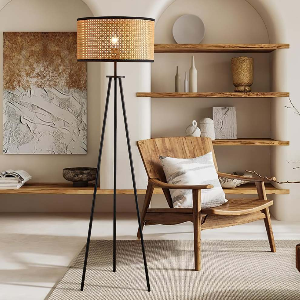 Rattan Tripod Floor Lamp | Modern Standing Lamp | Stylish Floor Lighting | Unique Home Decor Lamp | Natural Elegance Fixture - Zardee-2