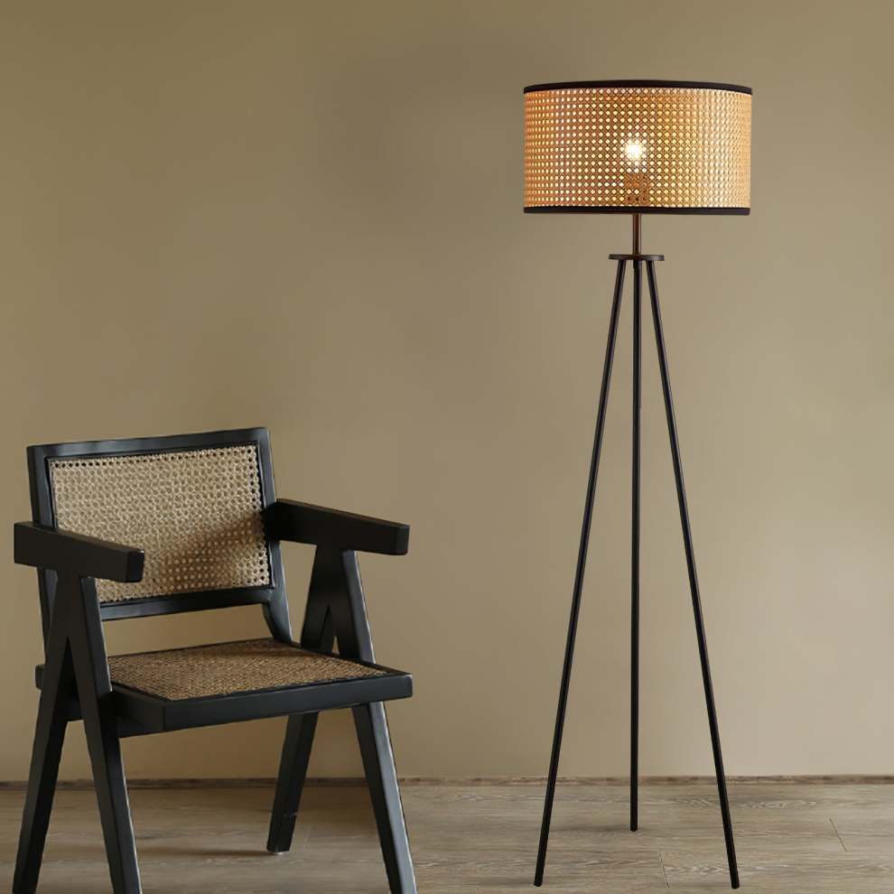 Rattan Tripod Floor Lamp | Modern Standing Lamp | Stylish Floor Lighting | Unique Home Decor Lamp | Natural Elegance Fixture - Zardee-5