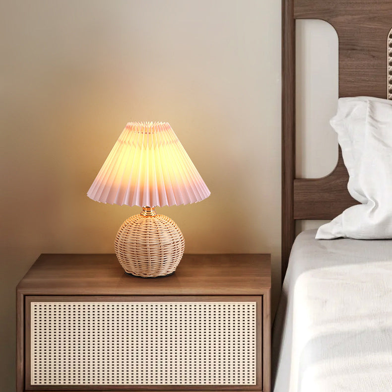 Nordic Rattan Table Lamp | LED Bedside Lamp | Modern Bedroom Light | Stylish Nightstand Fixture | USB Plug-in Lamp - Zardee-3