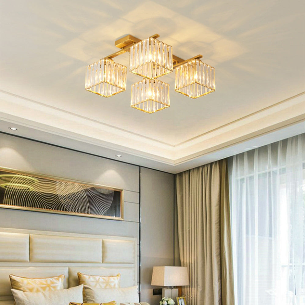 Crystal Ceiling Light Fixture | Elegant Gold Light Fixture | Luxury Bedroom Ceiling Light | Modern Chandelier | Sophisticated Home Decor - Zardee 1