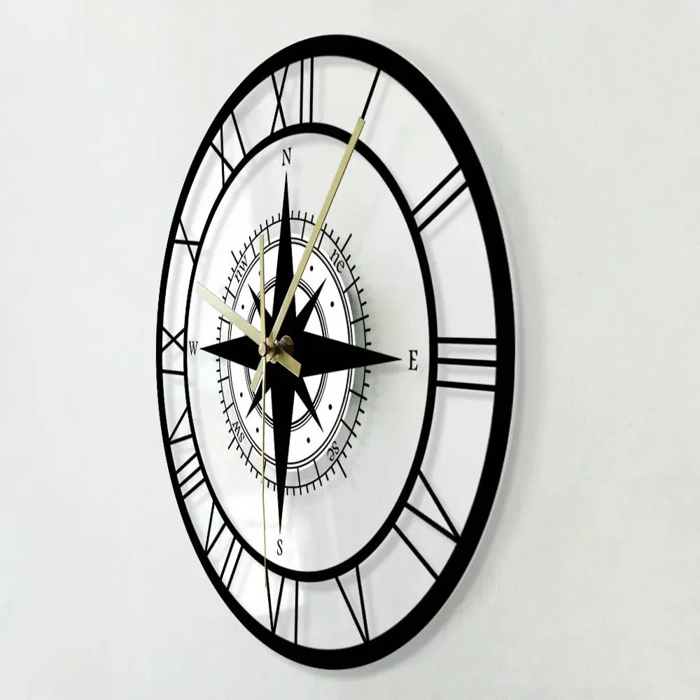 Nautical Wall Clock | Silent Compass Design | Vintage Metal Clock | Maritime Home Decor | Unique Gift Idea - Zardee-5