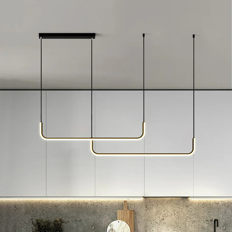 Modern Curved Linear Pendant Light | LED Ceiling Light Fixture | Adjustable Kitchen Pendant Lighting | Sleek Hanging Lights | Contemporary Pendant - Zardee-2