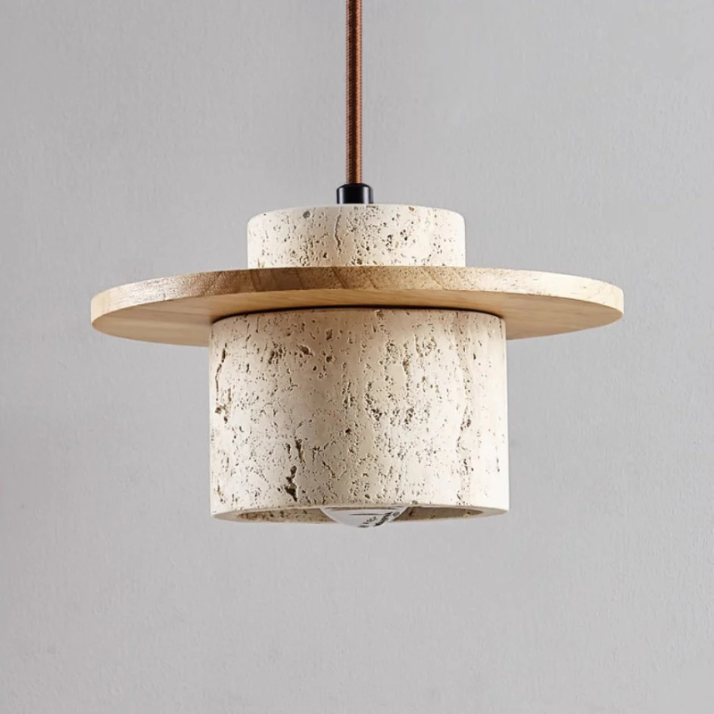 Natural Stone Pendant Light | Minimalist Wood Fixture | LED Ceiling Light | Adjustable Drop Pendant | Modern Home Lighting - Zardee-5