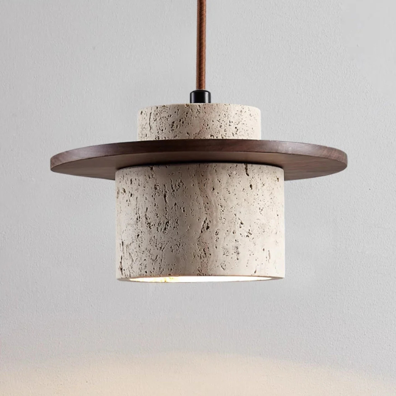 Natural Stone Pendant Light | Minimalist Wood Fixture | LED Ceiling Light | Adjustable Drop Pendant | Modern Home Lighting - Zardee-1