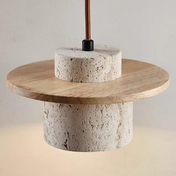 Natural Stone Pendant Light | Minimalist Wood Fixture | LED Ceiling Light | Adjustable Drop Pendant | Modern Home Lighting - Zardee-4