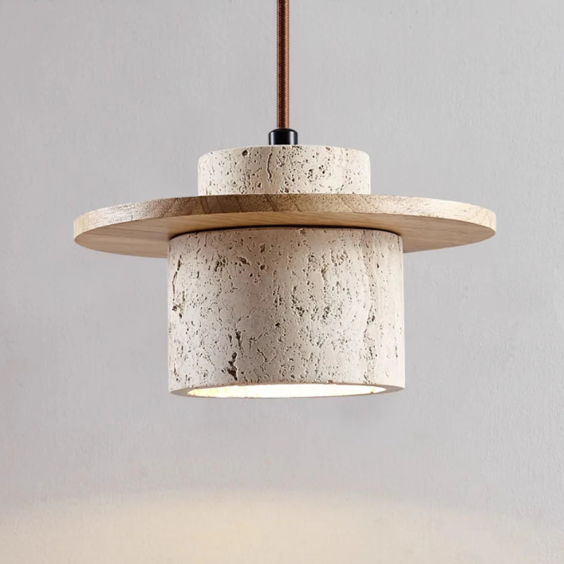Natural Stone Pendant Light | Minimalist Wood Fixture | LED Ceiling Light | Adjustable Drop Pendant | Modern Home Lighting - Zardee-3
