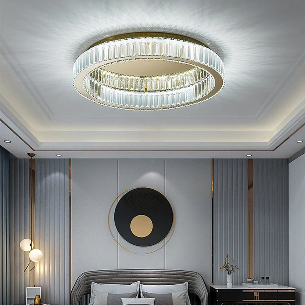 Round Crystal Ceiling Light | Modern LED Ceiling Fixture | Dimmable Flush Mount Light | Elegant Home Lighting | Stylish Ceiling Light - Zardee 4
