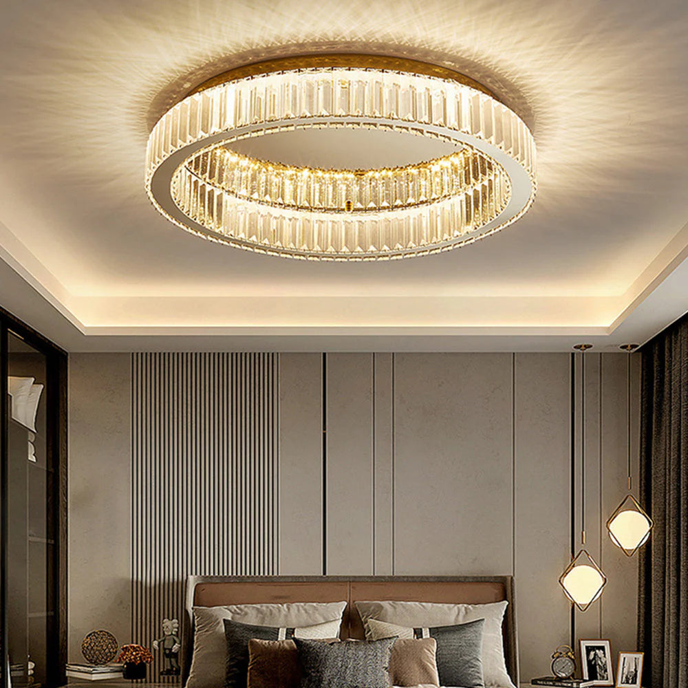 Round Crystal Ceiling Light | Modern LED Ceiling Fixture | Dimmable Flush Mount Light | Elegant Home Lighting | Stylish Ceiling Light - Zardee 5