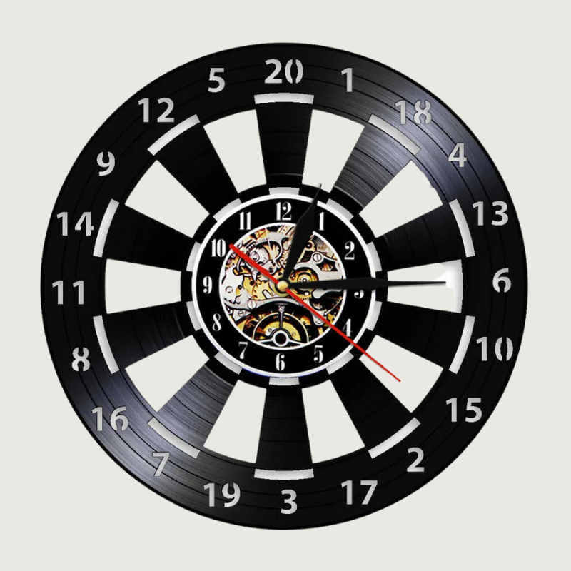 Variant image for Dartboard Wall Clock | Vinyl Sports Clock | Silent Quartz Movement | Retro Home Decor | Unique Gift for Sports Lovers - Zardee-1