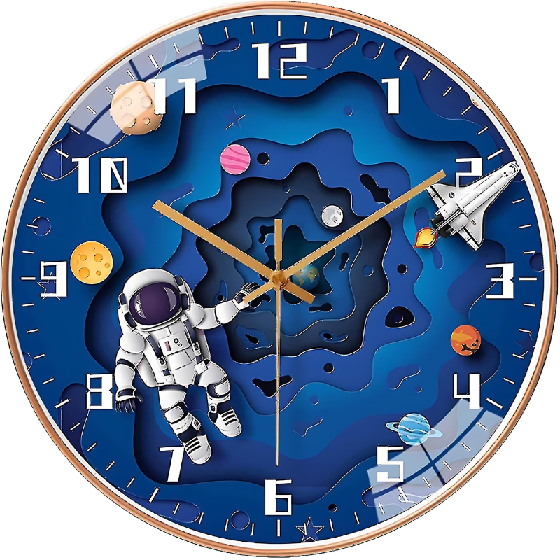Astronaut Wall Clock for Kids | Playful Space Adventure Clock | Silent Nursery Clock | Colorful Kids Wall Decor | Durable Plastic Design - Zardee-2
