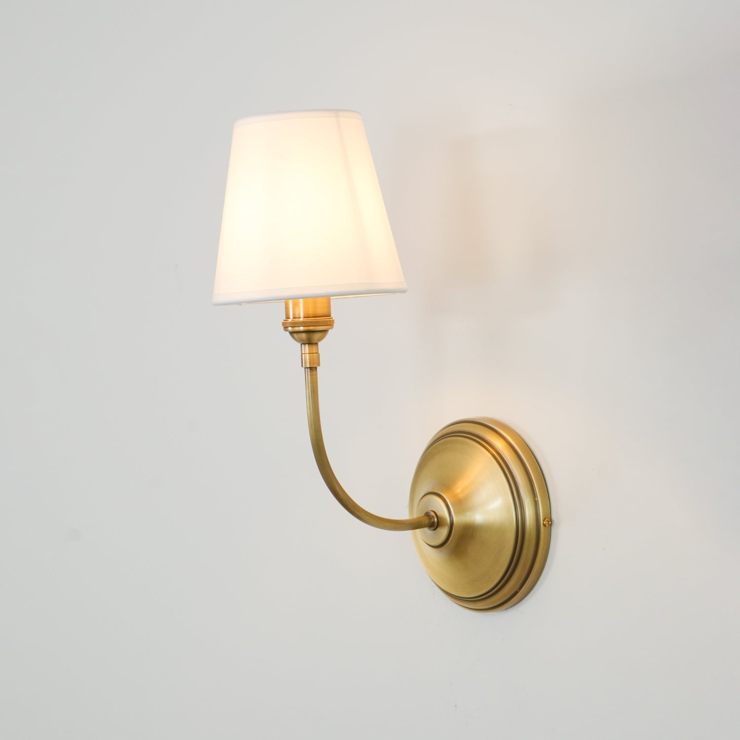 Vendome Wall Sconce Vintage | Elegant Indoor Wall Lights | Brass Wall Lamp | Curved Arm Light Fixture | Soft Linen Shade Sconce - Zardee 1