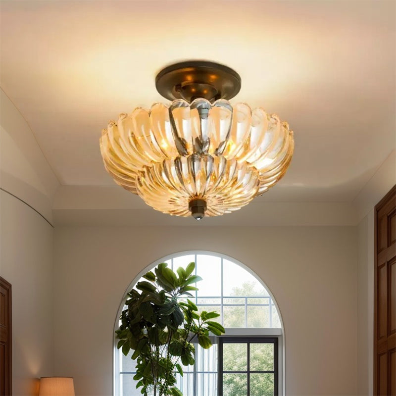 Vintage Amber Glass Ceiling Light | Dimmable LED Ceiling Light | Flush Mount Ceiling Light Fixture | Elegant Home Lighting | Retro Style Illumination - Zardee 1