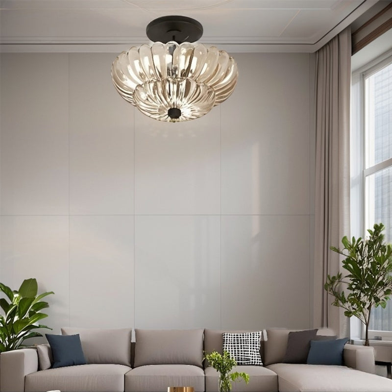 Vintage Amber Glass Ceiling Light | Dimmable LED Ceiling Light | Flush Mount Ceiling Light Fixture | Elegant Home Lighting | Retro Style Illumination - Zardee 2