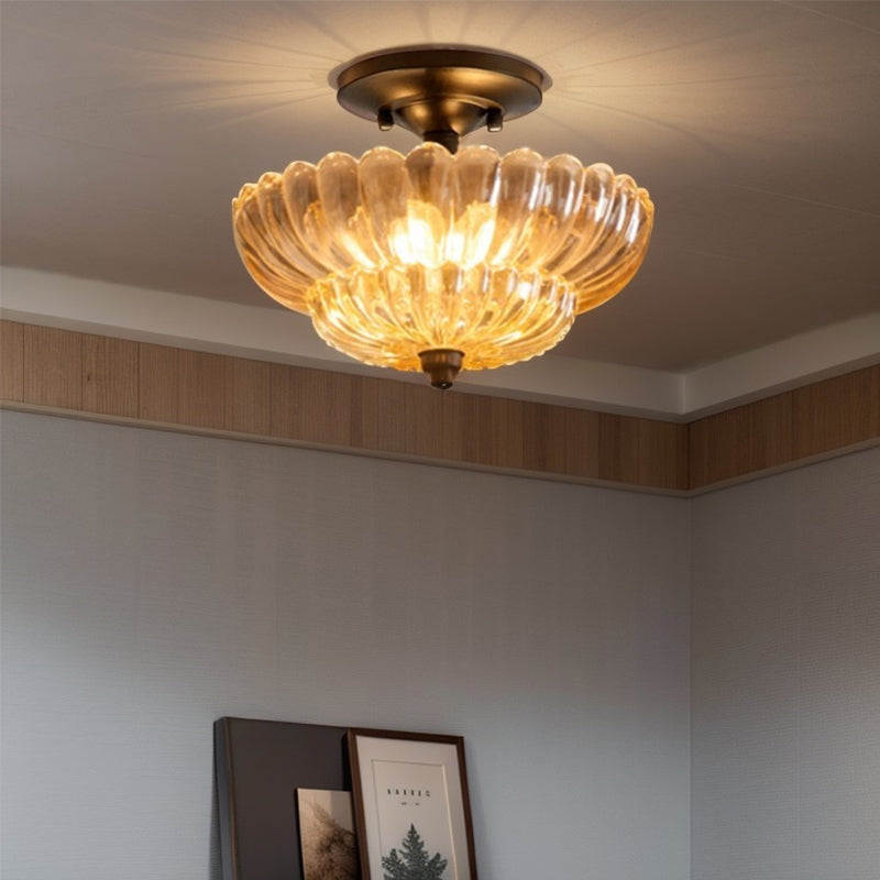 Vintage Amber Glass Ceiling Light | Dimmable LED Ceiling Light | Flush Mount Ceiling Light Fixture | Elegant Home Lighting | Retro Style Illumination - Zardee 4