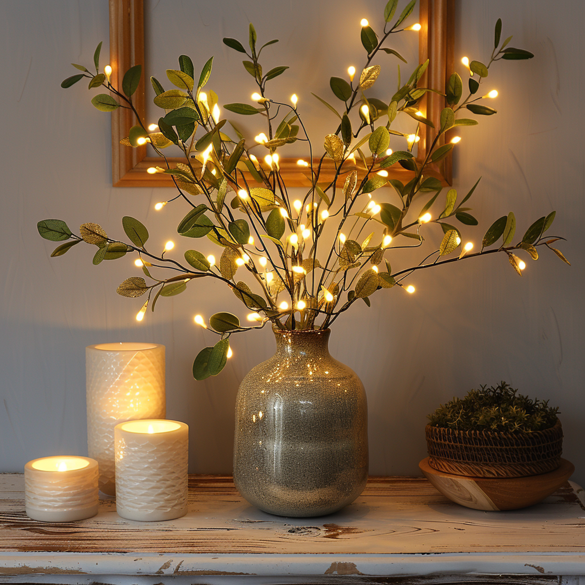 Fairy Lights Olive Branch | Decorative Light with Twinkling LEDs | Nature-Inspired Home Accent | Adjustable Light Fixture | Warm White LED Light - Zardee-6
