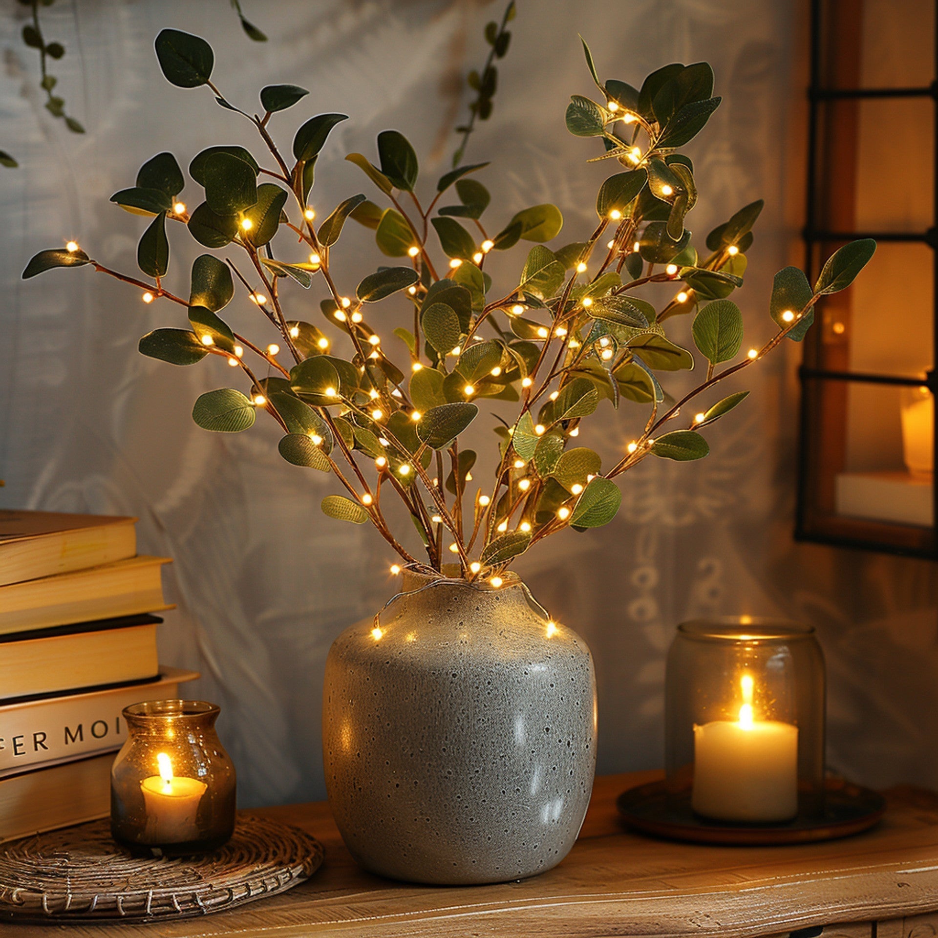 Fairy Lights Olive Branch | Decorative Light with Twinkling LEDs | Nature-Inspired Home Accent | Adjustable Light Fixture | Warm White LED Light - Zardee-2