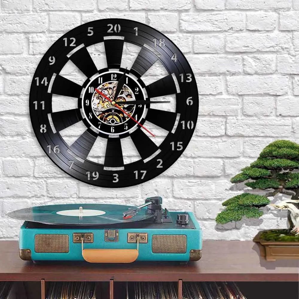 Dartboard Wall Clock | Vinyl Sports Clock | Silent Quartz Movement | Retro Home Decor | Unique Gift for Sports Lovers - Zardee-2