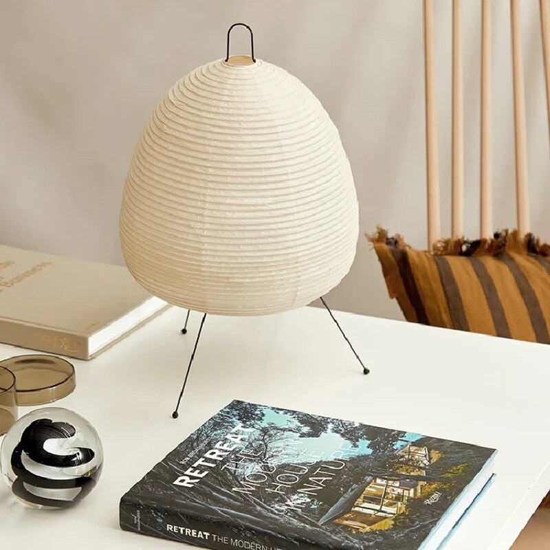 Japanese Rice Paper Table Lamp | LED Desk Light | Artistic Bedroom Lamp | Modern Living Room Fixture | Unique Home Decor Light - Zardee-4