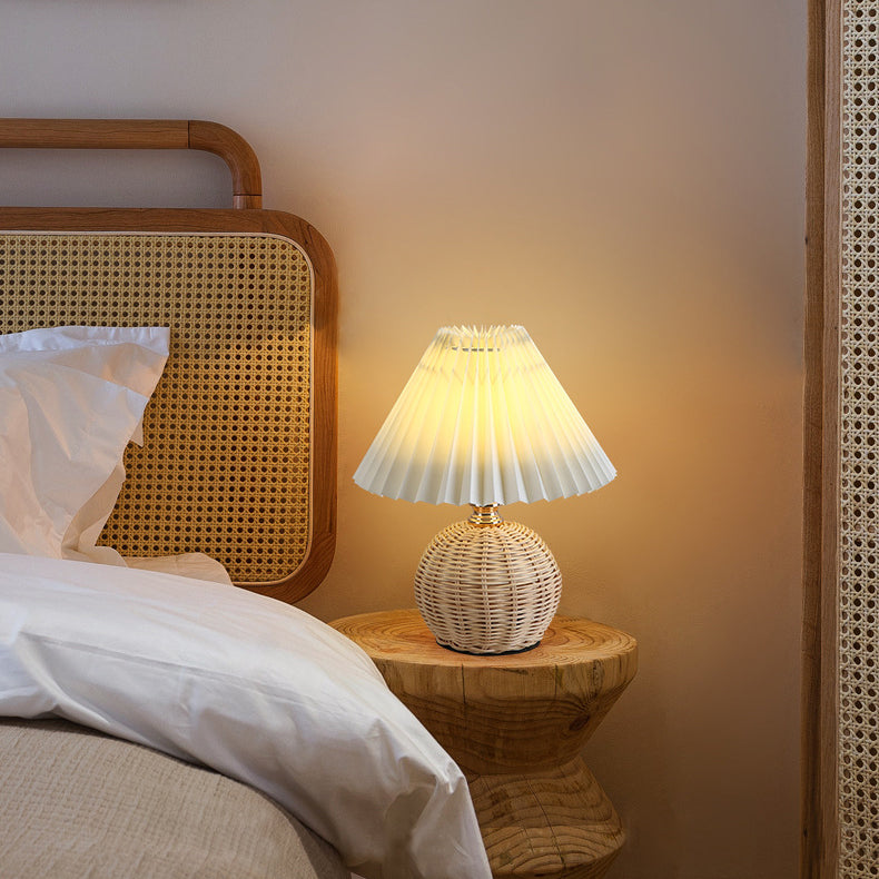 Nordic Rattan Table Lamp | LED Bedside Lamp | Modern Bedroom Light | Stylish Nightstand Fixture | USB Plug-in Lamp - Zardee-5