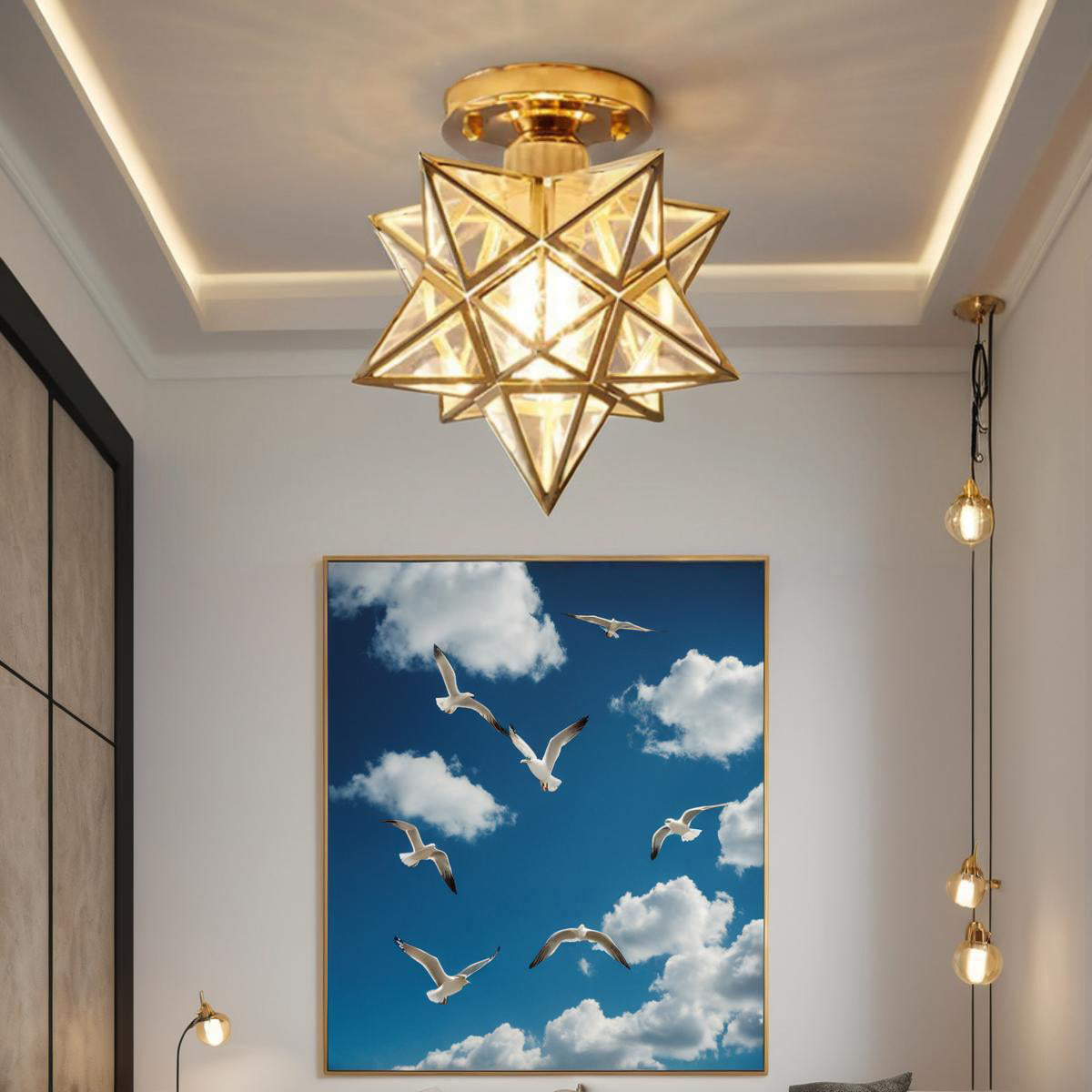 Vintage Star Shape Ceiling Light | Elegant Ceiling Light Fixture | Warm Light Projection Lamp | Unique Home Lighting | Classic Ceiling Lamp - Zardee 6
