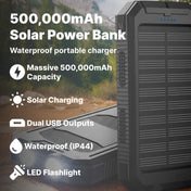 500000mAh Waterproof Solar Power Bank | Dual USB Portable Charger for Outdoor Adventures 2