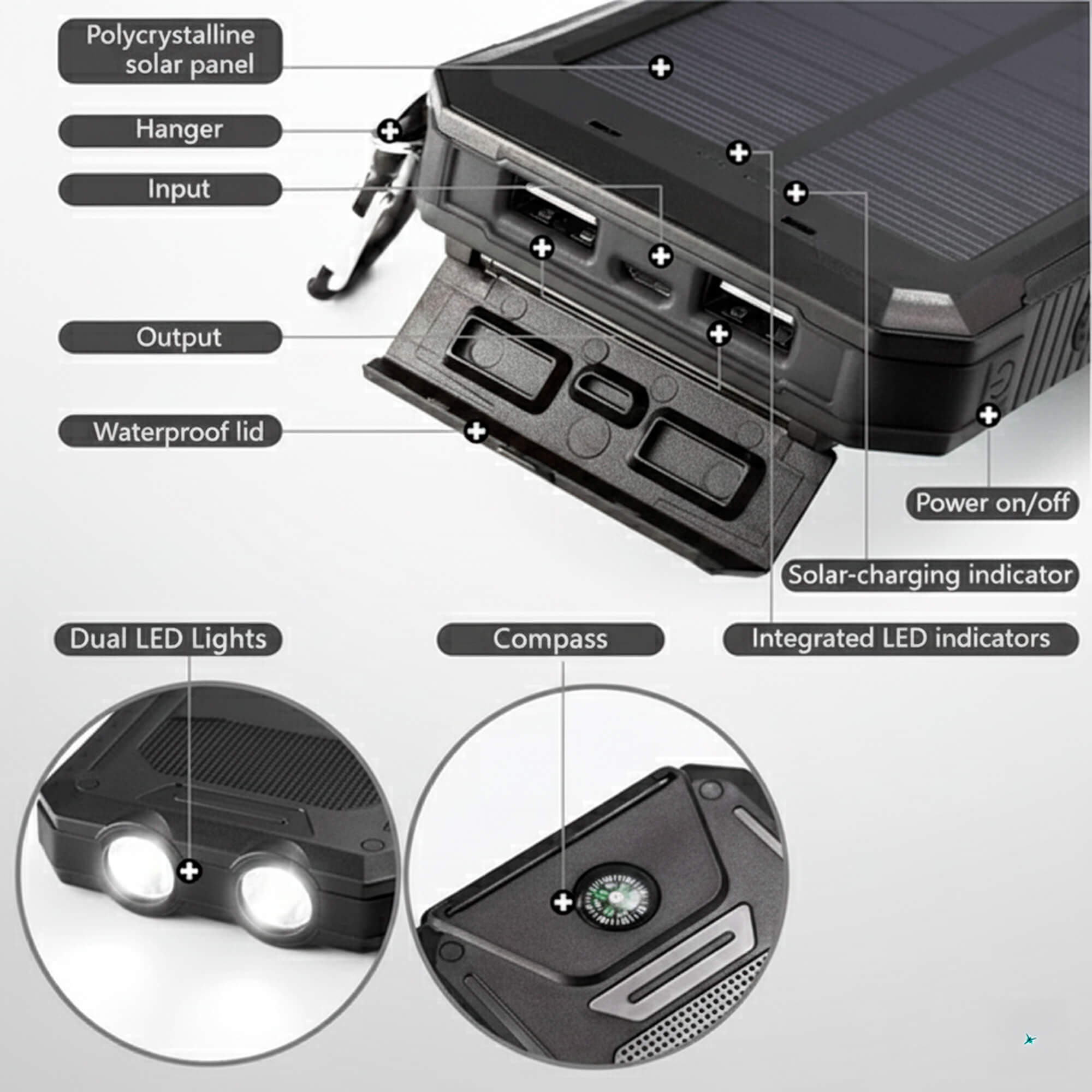 500000mAh Waterproof Solar Power Bank | Dual USB Portable Charger for Outdoor Adventures 8