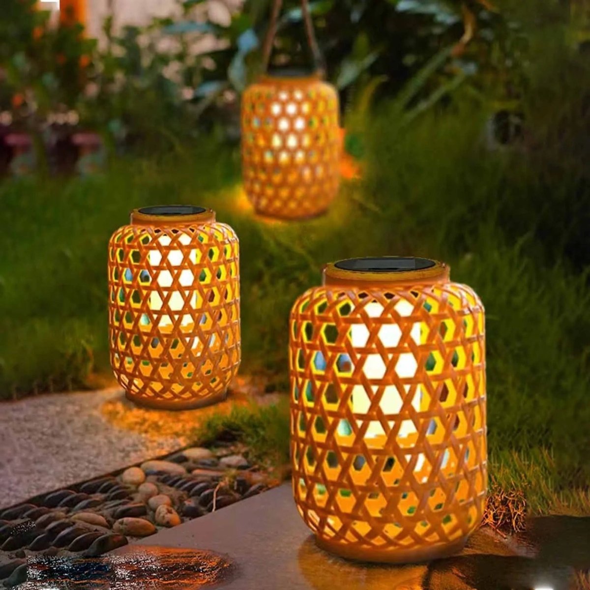 Braided Solar Hanging Lamp | Woven Outdoor Lantern | Weather-Resistant Light Fixture | Warm White Hanging Light | Elegant Garden Decor - Zardee 1