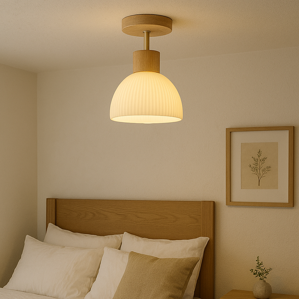 Ailse | Contemporary Flush Mount Ceiling Light Fixture in Wood, Iron, and Glass 0