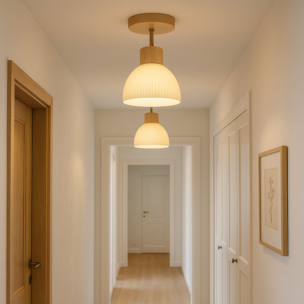 Ailse | Contemporary Flush Mount Ceiling Light Fixture in Wood, Iron, and Glass 2