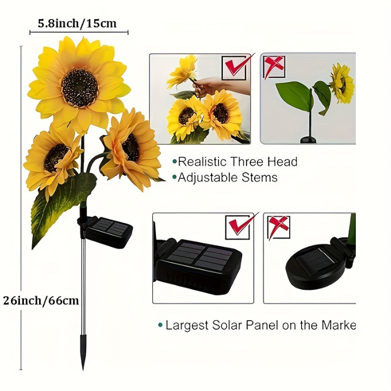 Lifelike Solar Garden Lights | Outdoor LED Landscape Lighting | Weatherproof Solar Lights | Adjustable Sunflower Fixtures | Garden Decor - Zardee-6