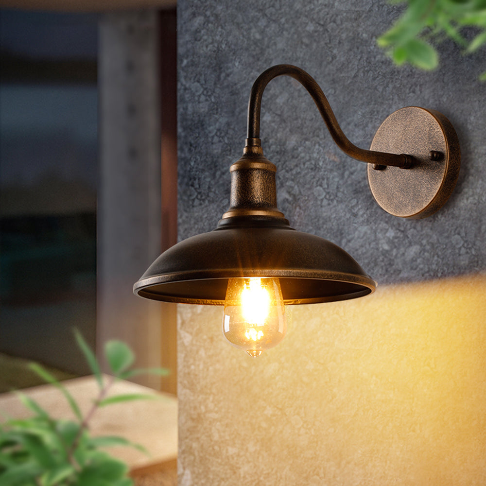 Rustic Outdoor Wall Lamp | Antique Brass Outdoor Light Fixtures | Waterproof Outside Lights | Vintage Bowl-Shaped Lantern | IP65 Rated Outdoor Lamp - Zardee-2