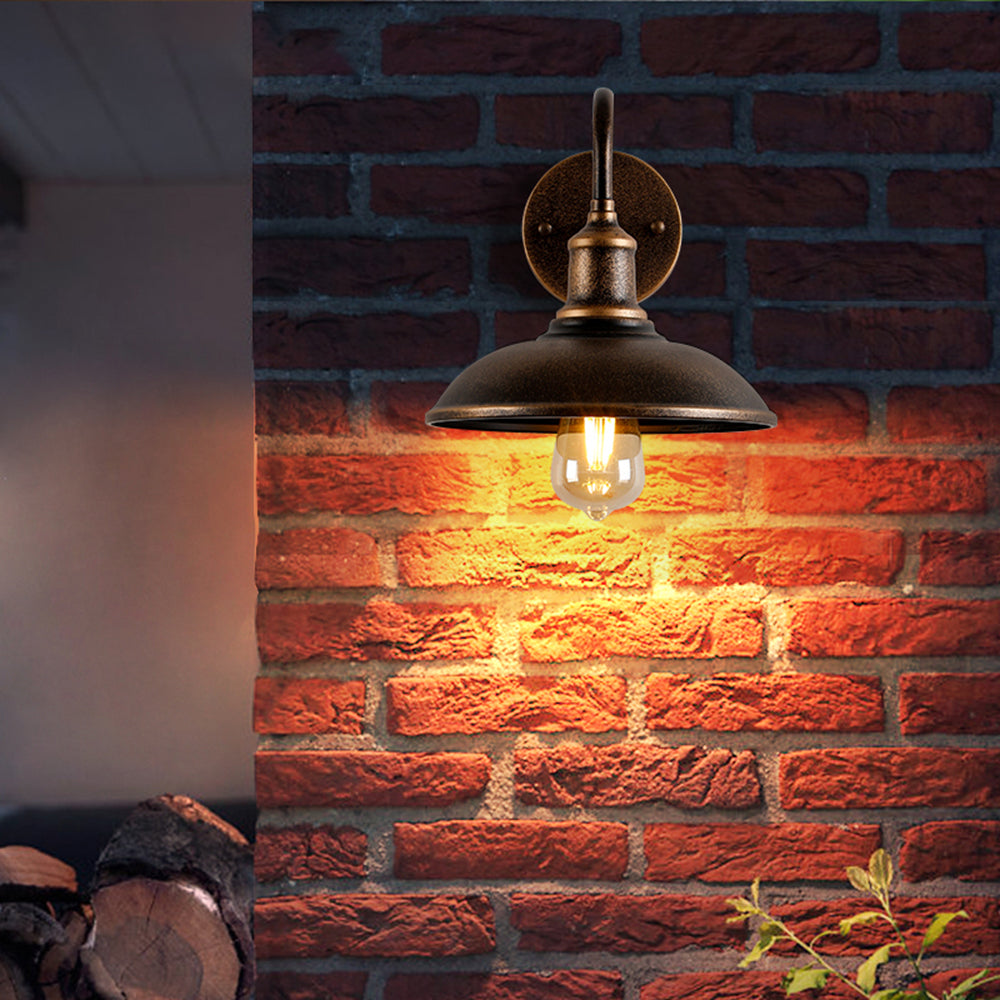 Rustic Outdoor Wall Lamp | Antique Brass Outdoor Light Fixtures | Waterproof Outside Lights | Vintage Bowl-Shaped Lantern | IP65 Rated Outdoor Lamp - Zardee-3