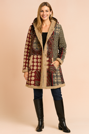 Milena | Women's Long Hooded Fleece Jacket with Patchwork Design 3