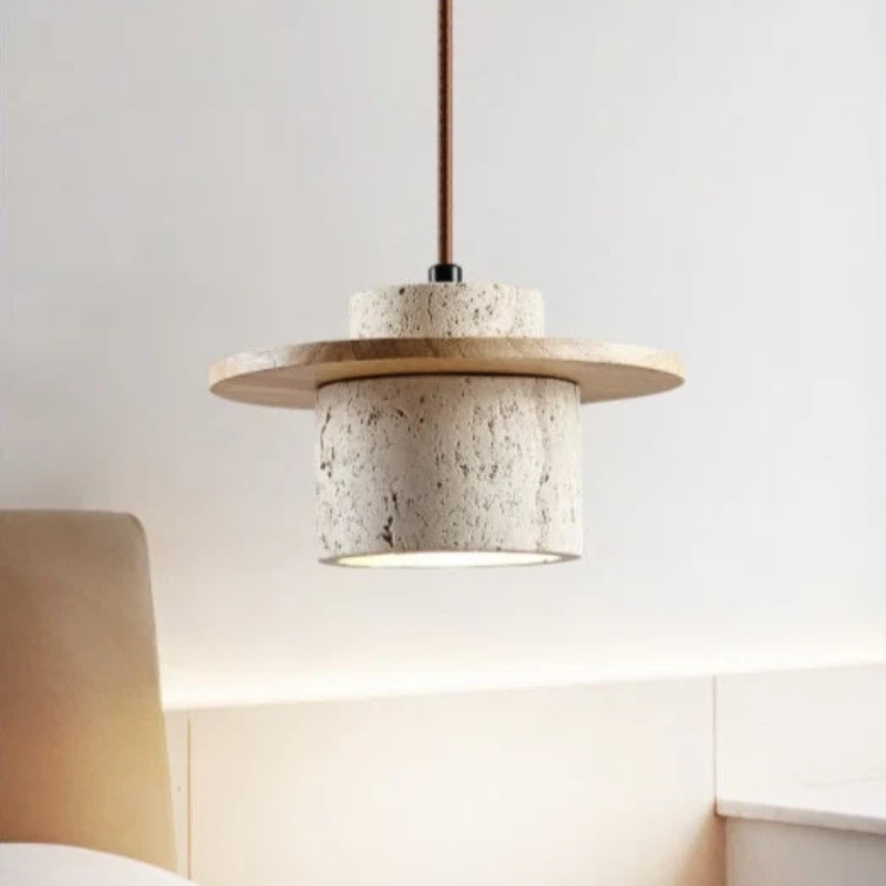 Natural Stone Pendant Light | Minimalist Wood Fixture | LED Ceiling Light | Adjustable Drop Pendant | Modern Home Lighting - Zardee-2