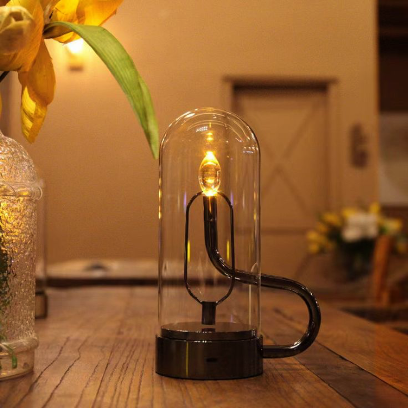 Portable LED Table Lamp | Flame-Inspired Bedside Light | Wireless Charging Desk Lamp | Touch Control Cordless Fixture | Compact Battery Operated Lamp - Zardee 4