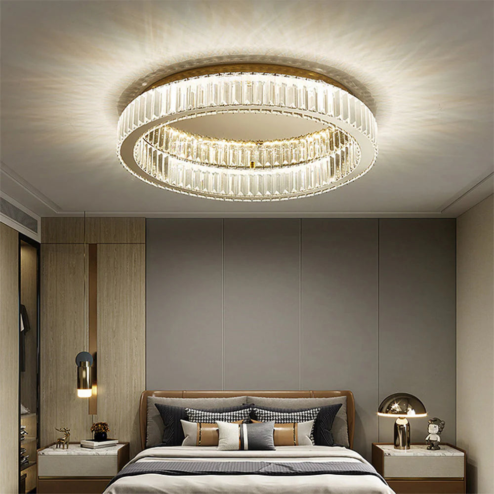 Round Crystal Ceiling Light | Modern LED Ceiling Fixture | Dimmable Flush Mount Light | Elegant Home Lighting | Stylish Ceiling Light - Zardee 2