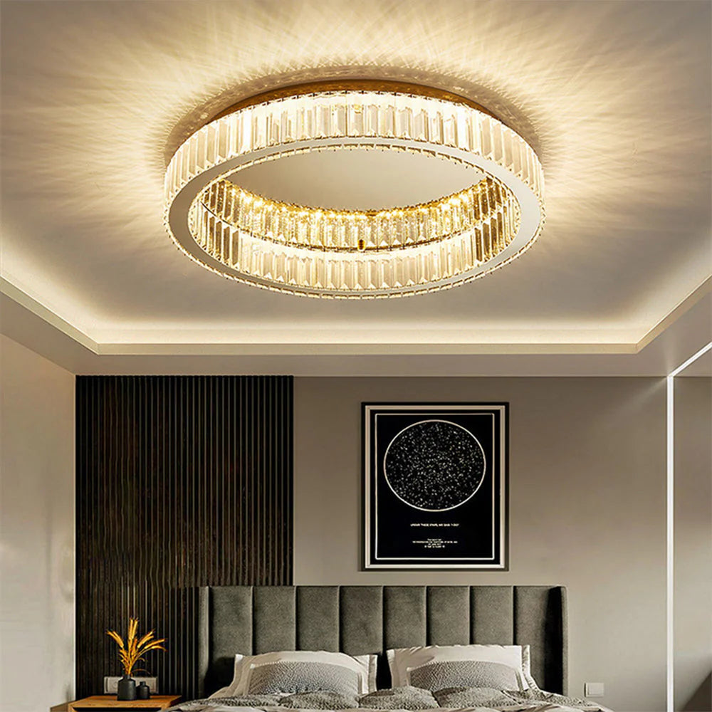 Round Crystal Ceiling Light | Modern LED Ceiling Fixture | Dimmable Flush Mount Light | Elegant Home Lighting | Stylish Ceiling Light - Zardee 1