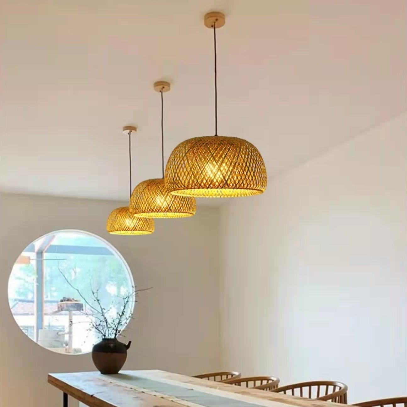Rattan Pendant Light | Bamboo Hanging Lights | Kitchen Pendant Lighting | Natural Woven Light Fixture | Elegant Home Decor Lamp - Zardee-2