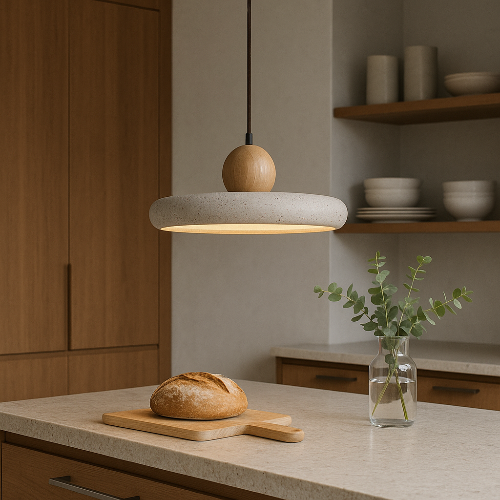 Travertine and Wood Scandinavian Pendant Light for Kitchen and Dining 1