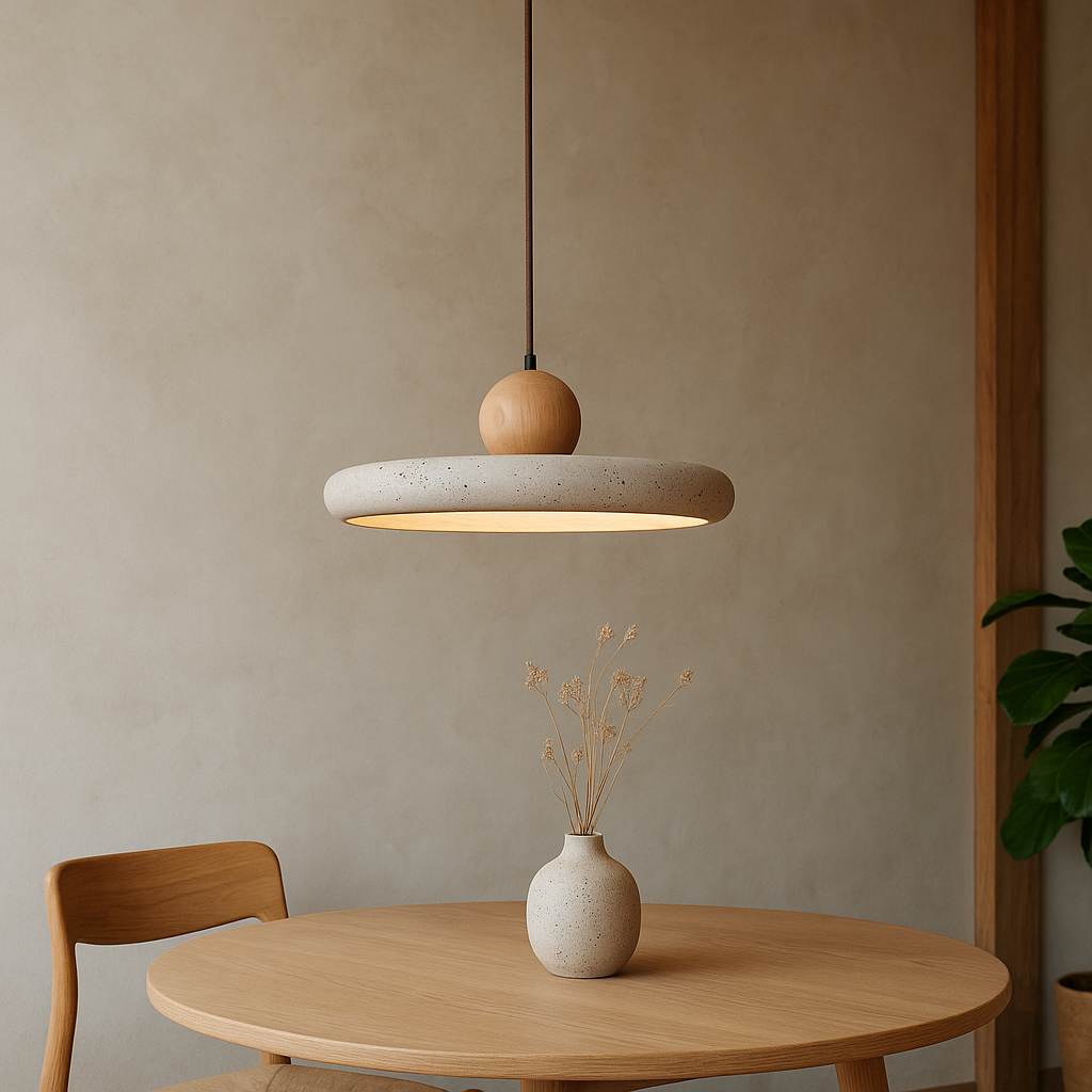 Travertine and Wood Scandinavian Pendant Light for Kitchen and Dining 3