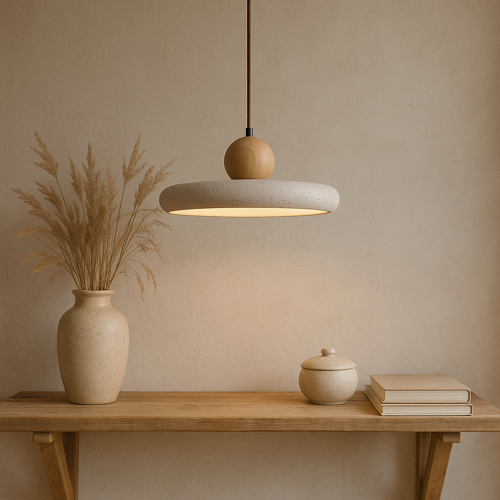 Travertine and Wood Scandinavian Pendant Light for Kitchen and Dining 5