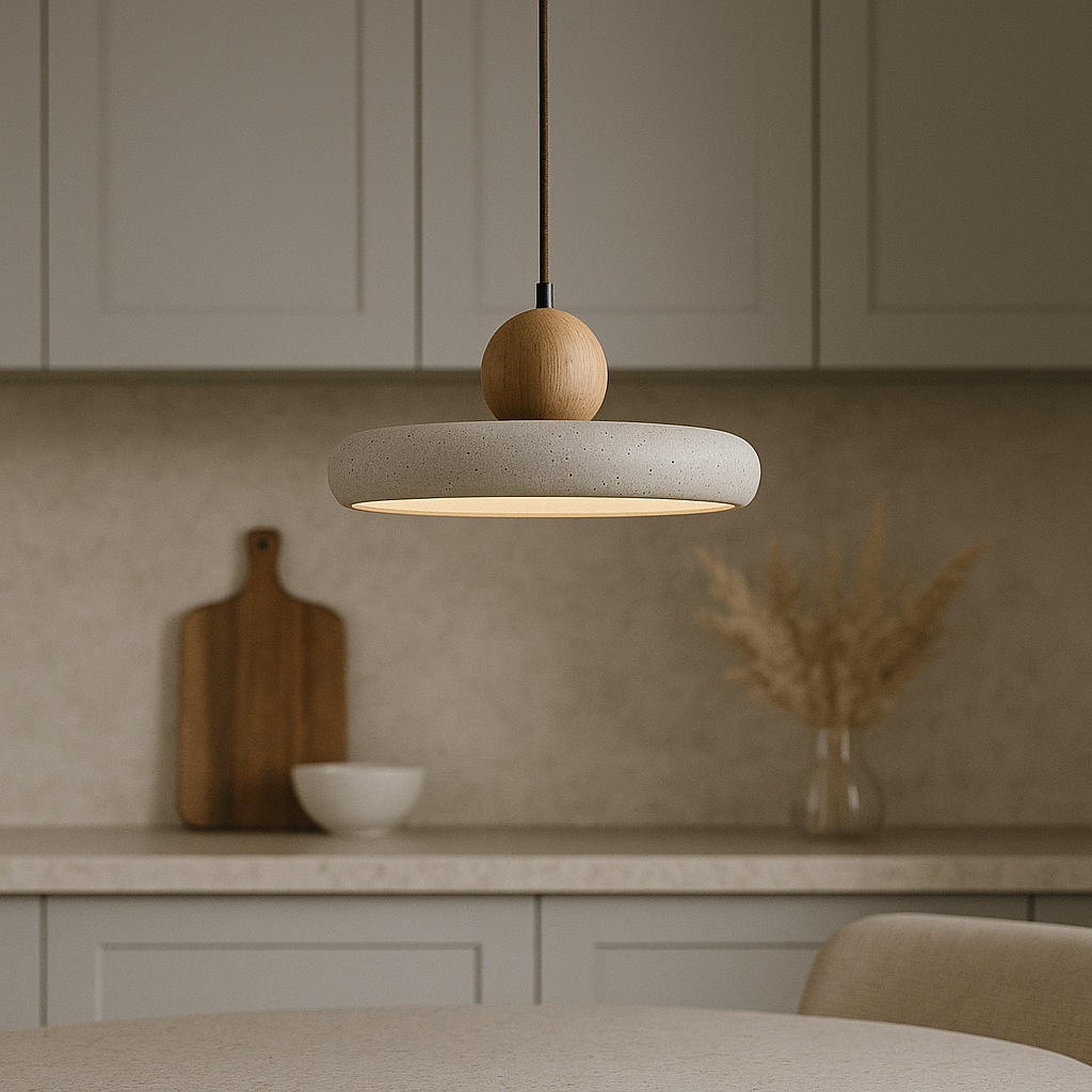 Travertine and Wood Scandinavian Pendant Light for Kitchen and Dining 7