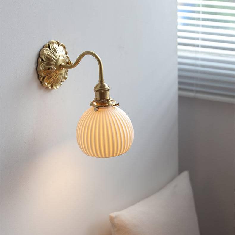 Brass Wall Light Fixture | Vintage Wall Sconces | Elegant Bathroom Wall Lights | Ceramic Wall Lamp | Modern Home Lighting - Zardee 2