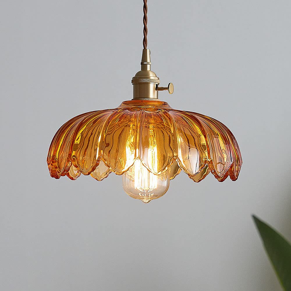 Vintage Floral Hanging Lamp | Glass Pendant Light Fixture | Kitchen Pendant Lighting | Elegant Hanging Lights | Copper Pendant Light - Zardee-5